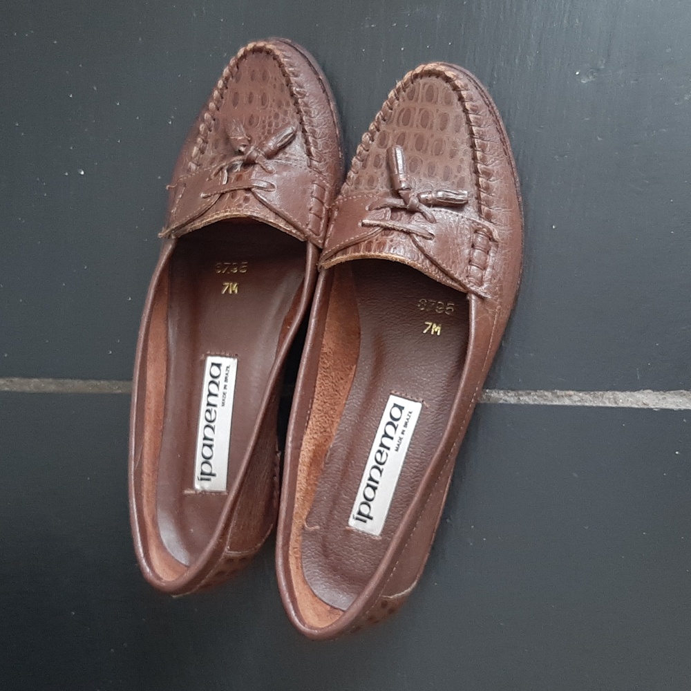 Women's Vintage Ipanema Brown Leather Loafers Sz 6.5 Classic Preppy Academia